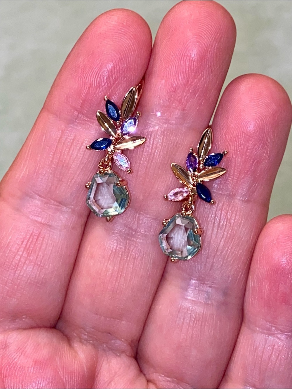 Gold Tone Multi-Color Crystal Drop Earrings